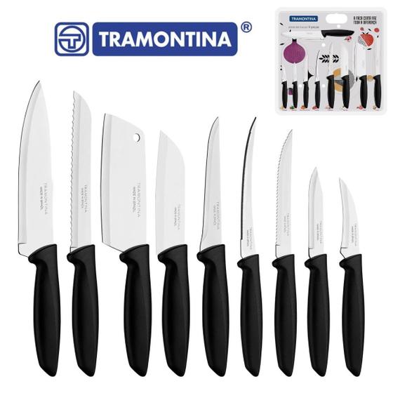 Imagem de Jogo de Facas Plenus Preto 9 Peças com cabo de Polipropileno Cozinha Lâminas em Aço Inox - Tramontina