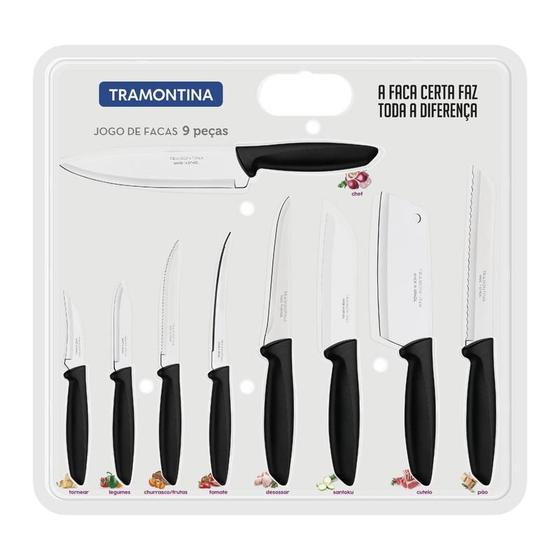 Jogo de facas tramontina 9 peças plenus laminas de aço inox kit de facas