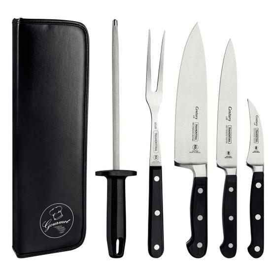 Imagem de Jogo De Facas Tramontina Inox C/ Estojo Century 6pçs Preto