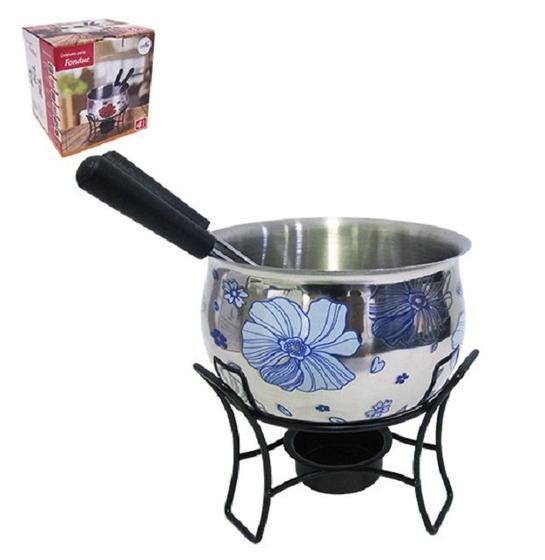 Imagem de Jogo De Fondue Decorado De Inox Com 2 Garfos Panela 500ml