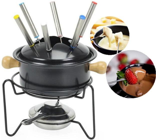 Jogo De Fondue Inox 10 Peças Conjunto Aparelho Para Queijo Chocolate