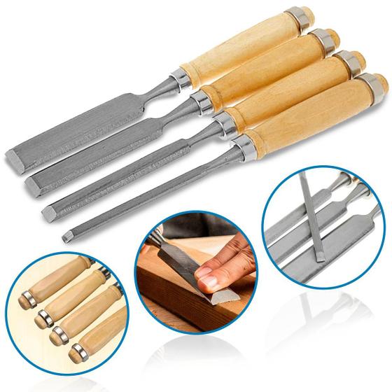 Jogo De Formão Com 4 Peças Profissional Cabo De Madeira Entalhador ...