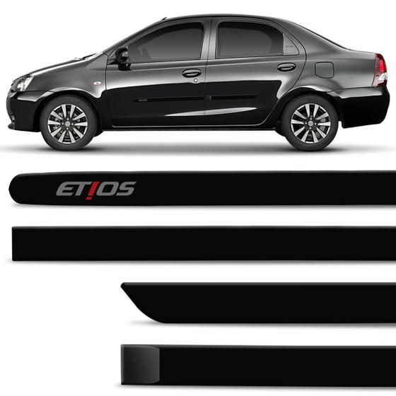 Imagem de Jogo de Friso Lateral Etios Hatch Sedan 2012 A 2020 Preto Rock com Grafia Tipo Borrachão