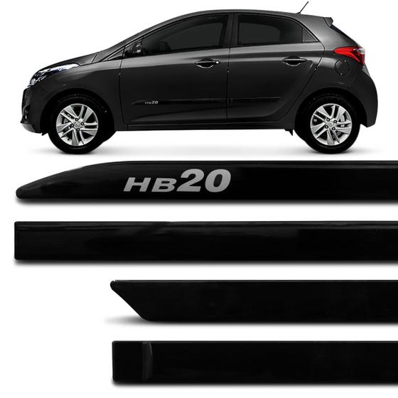 Imagem de Jogo de Friso Lateral HB20 Hatch 2012 a 2020 Preto Onix Facão com Grafia Tipo Borrachão