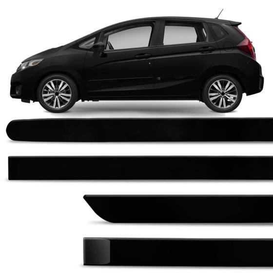 Imagem de Jogo de Friso Lateral Honda Fit 2013 a 2020 Preto Cristal Redondo com Grafia