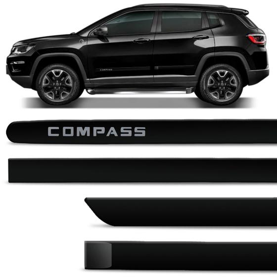 Imagem de Jogo De Friso Lateral Jeep Compass 2017 2018 2019 Preto Shadow Cor Original Grafia Dupla Face