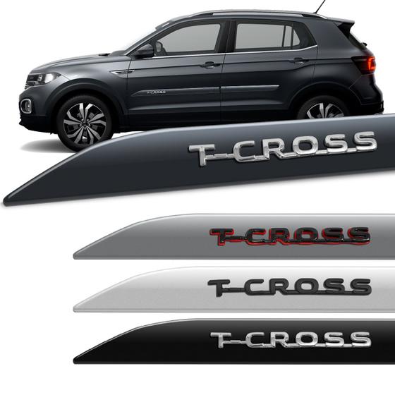 Imagem de Jogo de Friso Lateral T-Cross 2019 a 2023 Cor Original Facão Alto Relevo Cromado Preto Red Line