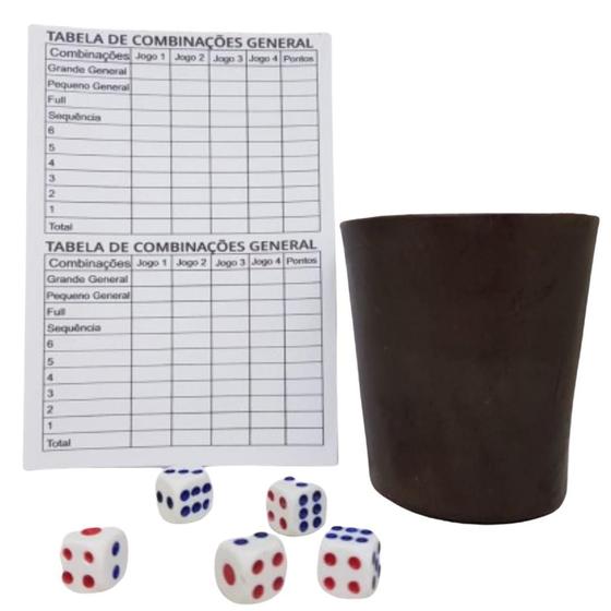 Jogo De General - Copo De Couro, 5 Dados E Bloco Anotações - Bolicho ...
