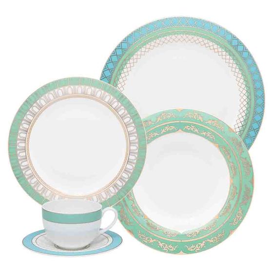 Imagem de Jogo de Jantar 30 Peças Bone Porcelain Azul e Verde Marie Strauss