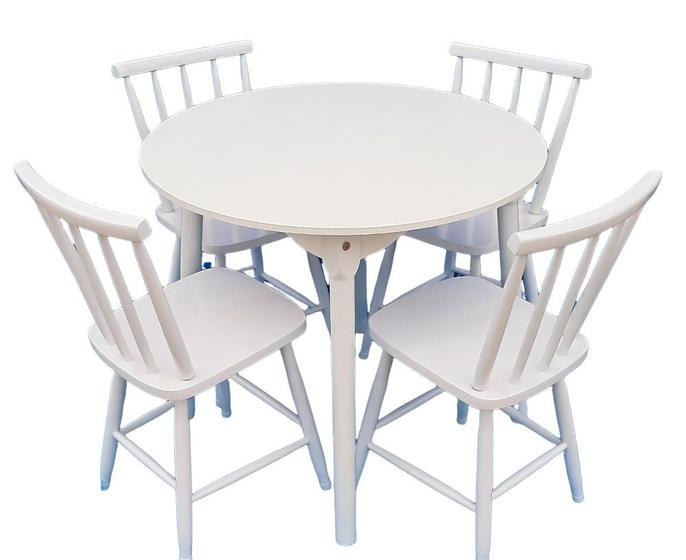 Imagem de Jogo de Jantar Colonial Brisa Mesa 90 cm + 04 Cadeiras Branco Rustico -  Madeira