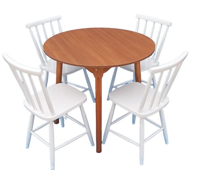 Imagem de Jogo de Jantar Colonial Brisa Mesa 90 cm Mel + 04 Cadeiras Brancas Rustico