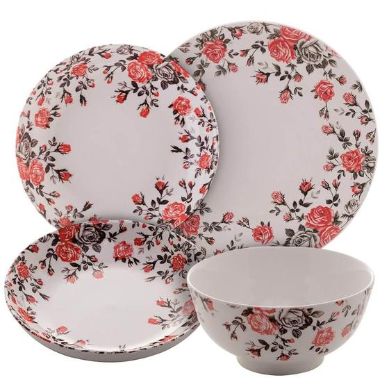 Jogo de Jantar de Porcelana Jardim Rosa 16 peças - Lyor JJ004 Menor preço em Jogo de Jantar de Porcelana Jardim Rosa 16 peças - Lyor JJ004