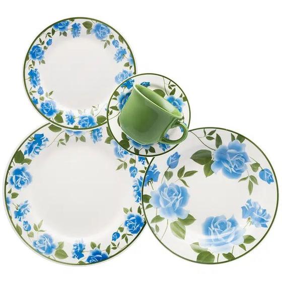 Imagem de Jogo de jantar oxford primavera blue - 20 pc - em porcelana - branco