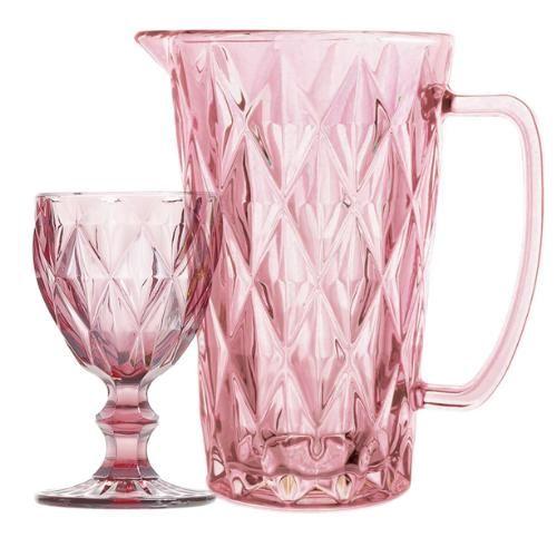 Imagem de Jogo De Jarra 1 L E 6 Taças 260ml Rosa Diamond Ke Home