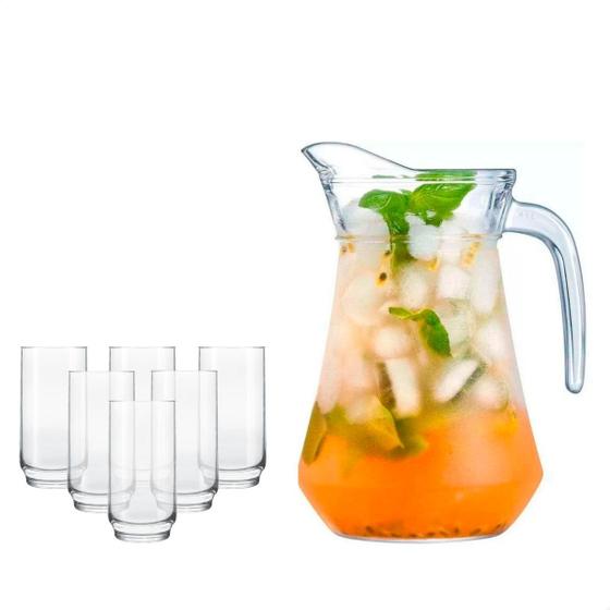 Imagem de Jogo De Jarra 1,6l Com 6 Copos Light Vidro Suco Água 300ml