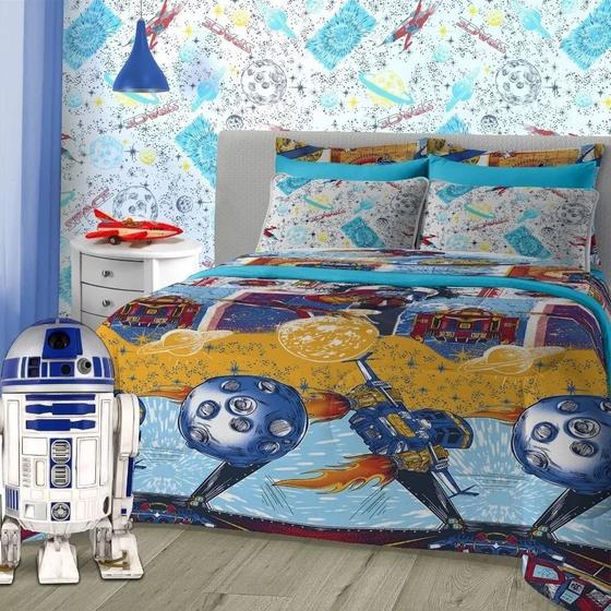 Jogo De Lençol Cama Casal Infantil 3 Peças Menino Space Menor preço em Jogo De Lençol Cama Casal Infantil 3 Peças Menino Space
