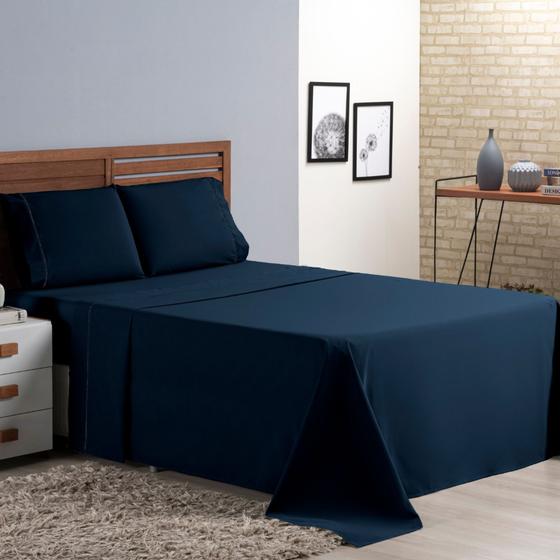 Imagem de Jogo de Lençol Cama Casal Padrão 4 Peças Micro Percal 400 fios com Ponto Palito Confort