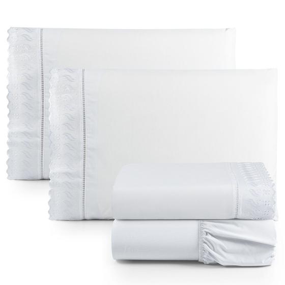 Imagem de Jogo de Lençol Cama King Size 4 Peças 100% Algodão Percal 180 fios Com Lese