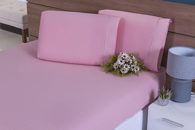 Imagem de Jogo De Lençol Cama Viúva 100% Algodão 200 Fios 3 Peças Rose