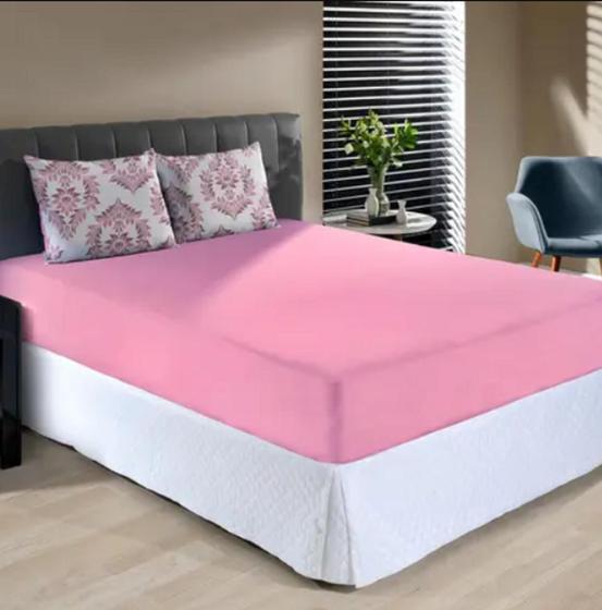 Imagem de Jogo De Lençol Casal 3 Pçs 100% Algodão Slim Rosa Claro 138 x 188 x 30 cm