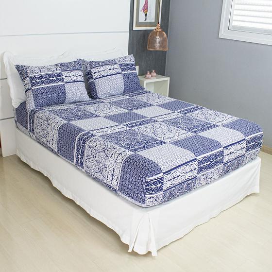 Imagem de Jogo de Lençol Casal 3 Peças Estampado COZZILAR - Malha 100% Algodão, Conforto Extra e Estilo Para Seu Quarto