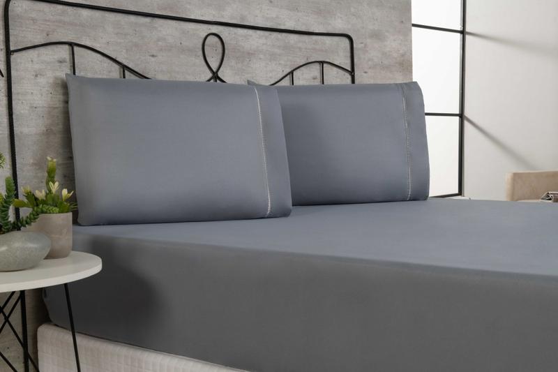 Imagem de Jogo de lençol casal padrão 3 peças 400 fios cama box com acabamento em ponto palito