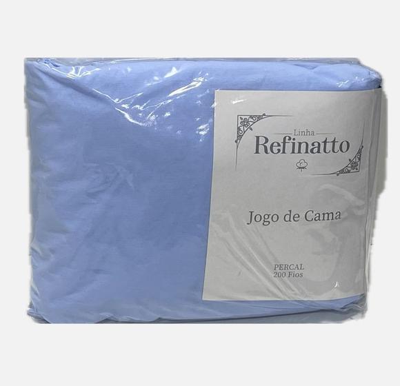 Imagem de Jogo de Lençol Casal Padrão Azul 3pçs 100 Algodão 200 Fios com elástico e ponto palito nas fronhas