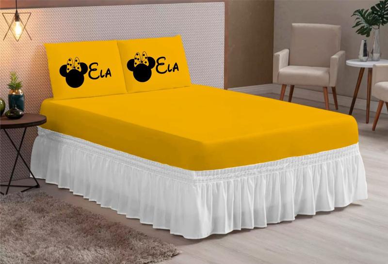 Imagem de Jogo de lençol casal queen 03 peças estampado ELA/ELA TODO AMARELO