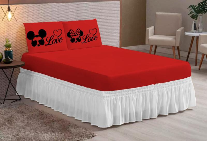 Imagem de Jogo de lençol casal queen 3 peças com elastico estampado love de oculos