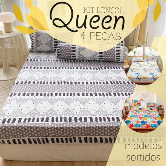 Jogo de lençol casal queen 4 pçs micropercal estampas sortidas