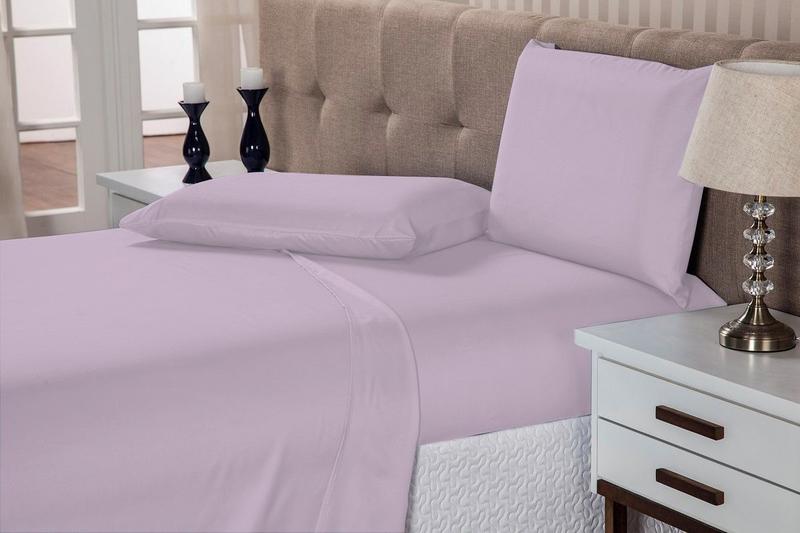 Imagem de Jogo de lençol casal queen size 4 peças veste cama box 1,58x1,98x30 2x fronhas 50x70  várias cores lisas-lilás-claro