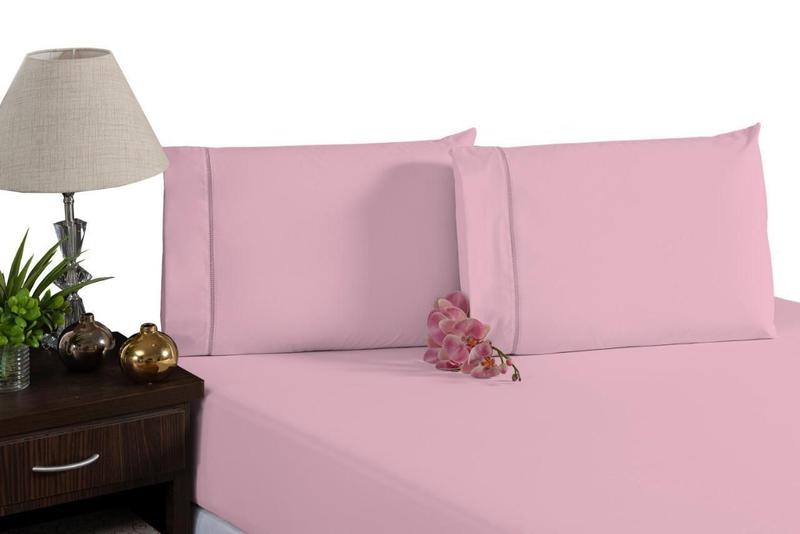 Imagem de Jogo De Lençol Com Elástico Algodão Percal 180 Fios Rosa