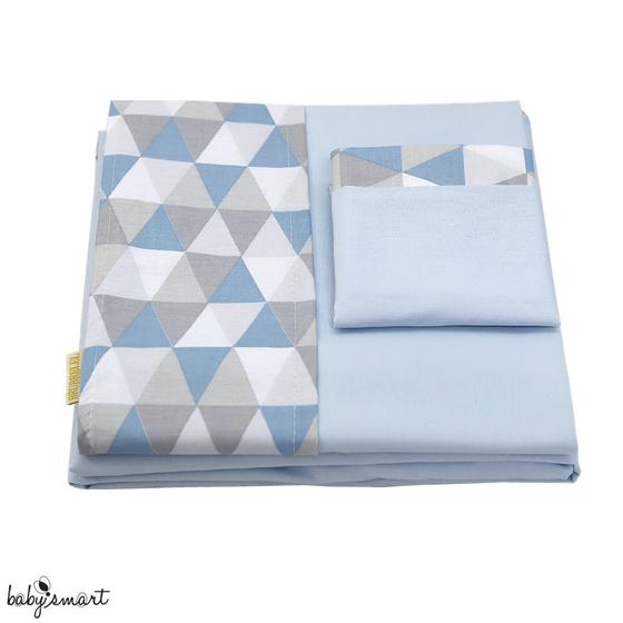 Imagem de Jogo de lençol de berço 3 peças com vira 100% algodão Triângulo azul