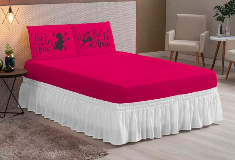 Imagem de Jogo de lençol estampado beijinho eu te amo varias cores, com elastico