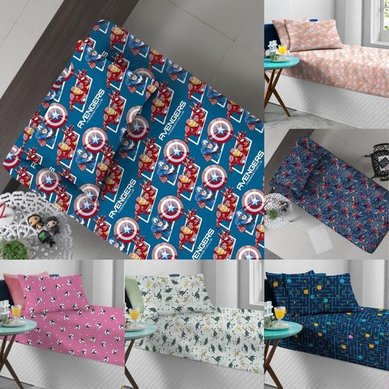 Jogo de Lençol Infantil Cama Solteiro com Elástico em Malha Antialérgico Personagens - 70% Algodão e 30% Poliéster - 88 cm x 1,88 m x 30 cm Menor preço em Jogo de Lençol Infantil Cama Solteiro com Elástico em Malha Antialérgico Personagens - 70% Algodão e 30% Poliéster - 88 cm x 1,88 m x 30 cm