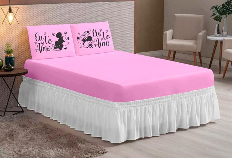 Imagem de jogo de lençol liso 03 peças hipercal 200fios casal queen EU TE AMO TODO ROSA