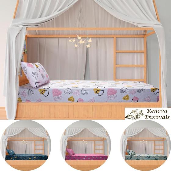 Imagem de Jogo de Lençol Mini Cama Montessoriana em Malha com Elástico Roupa de Cama Antialérgico - 70% Algodão e 30% Poliéster - 70 cm x 1,50 cm x 15 cm