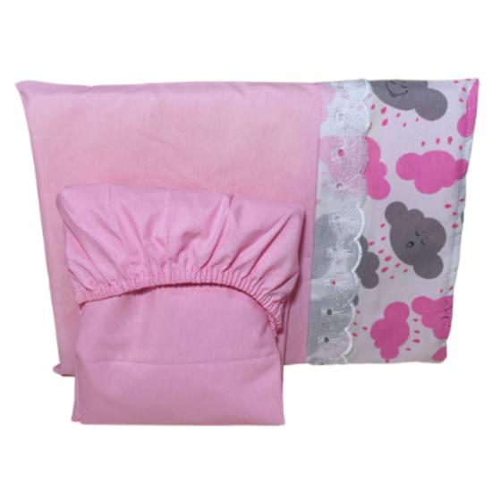Imagem de Jogo de lençol para berço padrão americano nuvem rosa 
