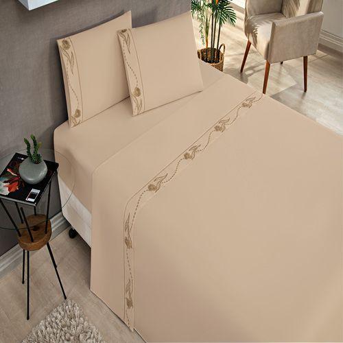 Imagem de Jogo de Lencol Roupa Cama IMPERIALcasal queen 4Pcs Algodão Percal BORDADO FLOR PONTO PALITO 180FIOS