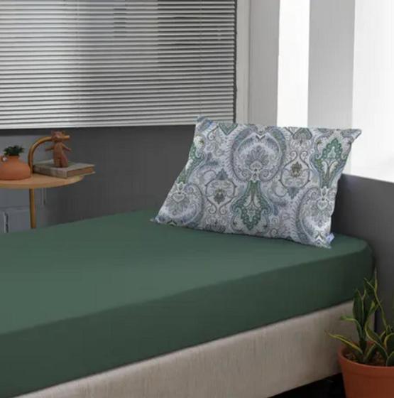 Imagem de Jogo De Lençol Solteiro 2 Pçs 100% Algodão Slim Verde Musgo 88 x 188  x 30 cm