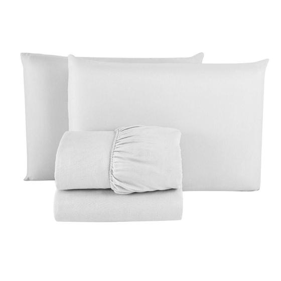 Imagem de Jogo de Lençol Solteiro Premium LISO 150 FIOS Microfibra 02 Peças Jogo de Cama 20CM Altura BRANCO
