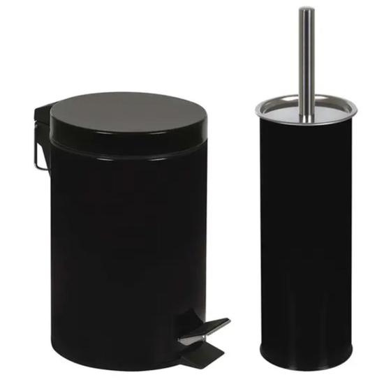 Jogo De Lixeira Cor Preta Preta Mor Ágata Para Banheiro Com Escova 3 Litros Menor preço em Jogo De Lixeira Cor Preta Preta Mor Ágata Para Banheiro Com Escova 3 Litros