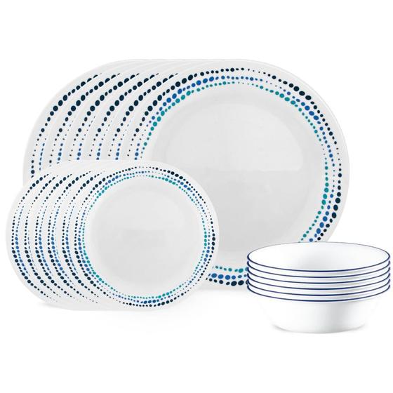 Imagem de Jogo de Louças Corelle Vitrelle 18 Peças - Vidro Tri-Camada, Resistente a Quebras - Azul Oceano