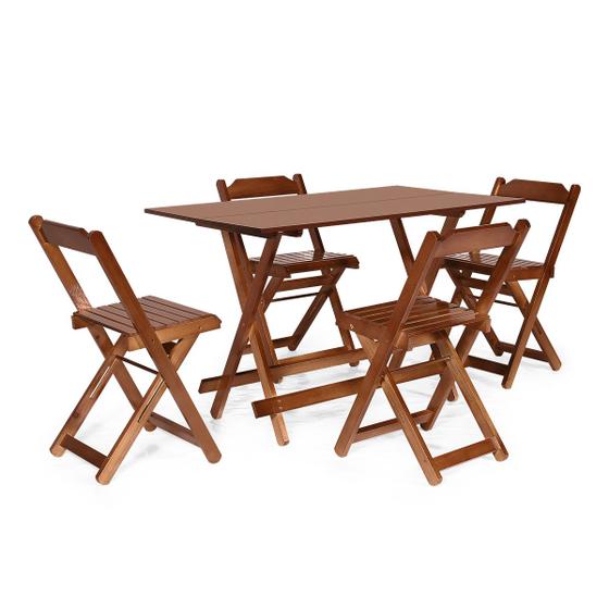 Imagem de Jogo De Mesa 1,20 x 70 Com 4 Cadeiras Dobráveis De Madeira Cor Imbuia - Móveis Britz
