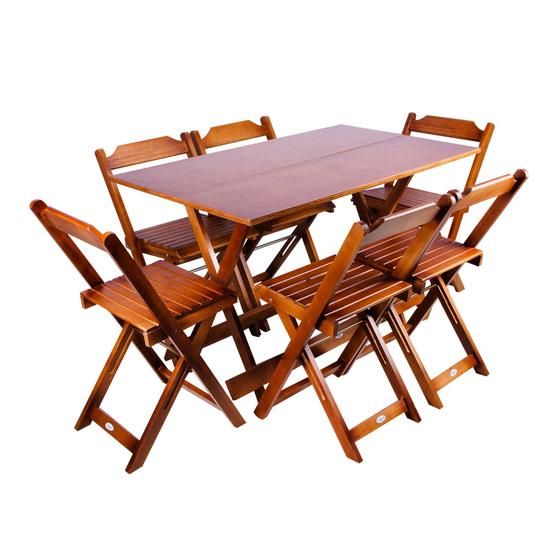 Jogo De Mesa 1,20 x 70 Com 6 Cadeiras Dobráveis De Madeira Cor Imbuia - Móveis Britz Menor preço em Jogo De Mesa 1,20 x 70 Com 6 Cadeiras Dobráveis De Madeira Cor Imbuia - Móveis Britz