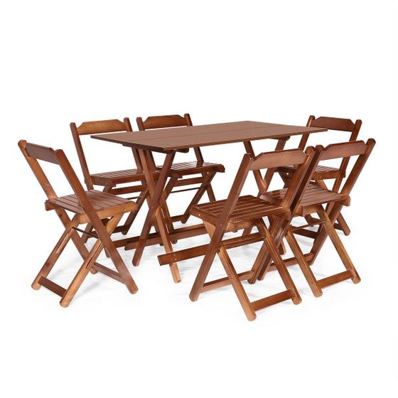 Imagem de Jogo De Mesa 1,20 x 70 Com 6 Cadeiras Dobráveis De Madeira Cor Imbuia - Móveis Britz