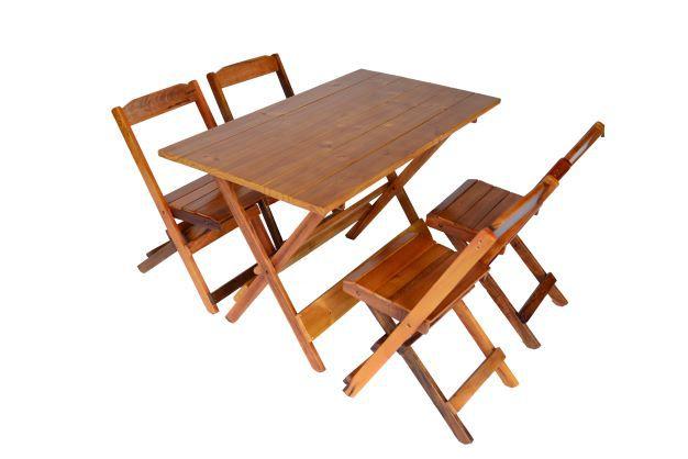 Imagem de jogo de mesa 120x70 com 4 cadeiras dobraveis - Estilo Rústico - cor mel