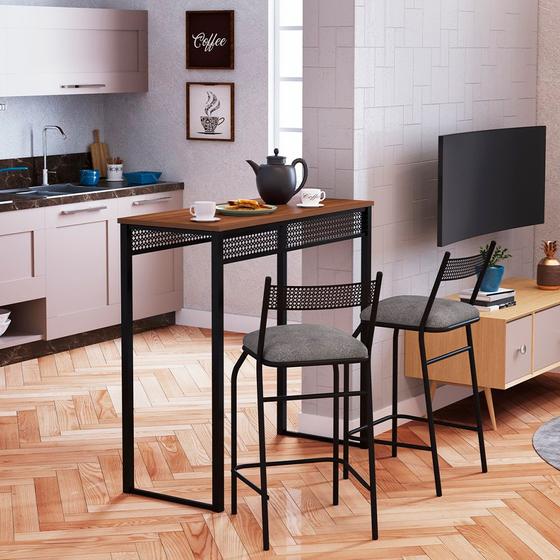 Jogo de Mesa Alta com 2 Banquetas Estilo Industrial Acapulco Aço e Mdf 15mm Menor preço em Jogo de Mesa Alta com 2 Banquetas Estilo Industrial Acapulco Aço e Mdf 15mm