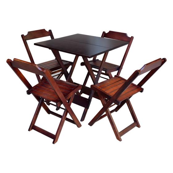 Imagem de Jogo de Mesa com 4 Cadeiras de Madeira Dobravel 60x60 Ideal para Bar e Restaurante - Imbuia