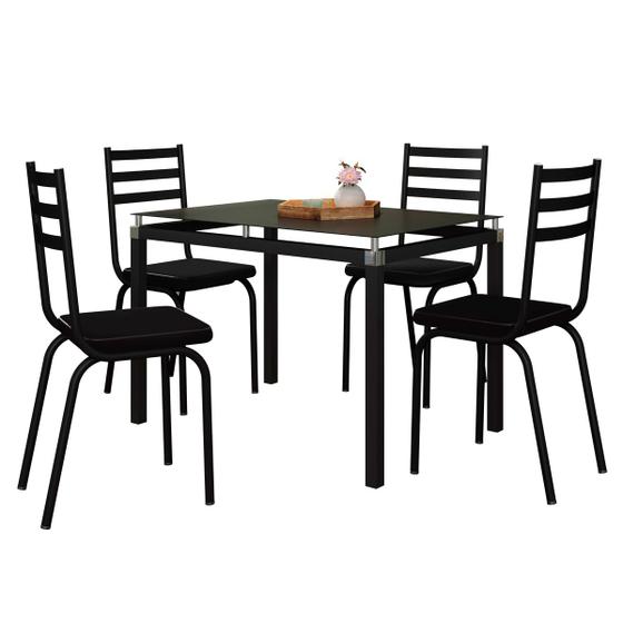 Imagem de Jogo de Mesa de Cozinha Malva Preto 107 X 70 cm  Com 4 Cadeiras 118 Assento Preto Artefamol